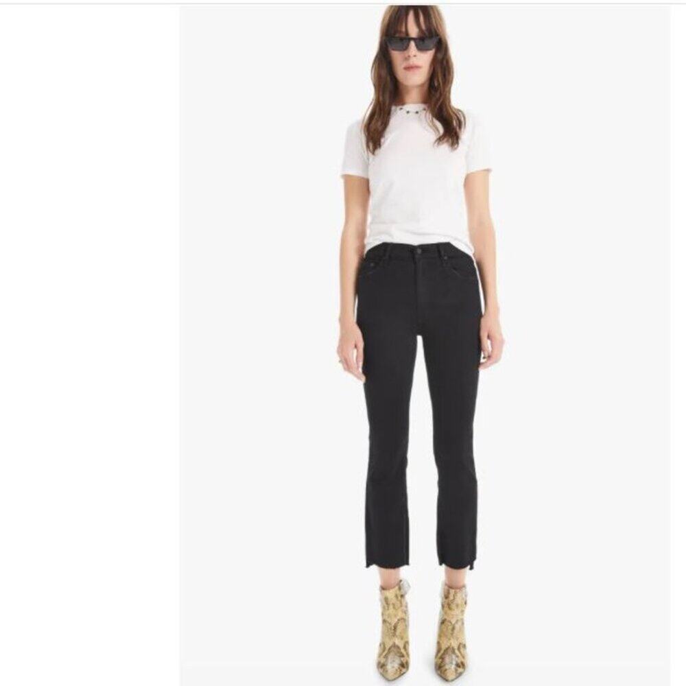Mother Sz 27 The Insider Crop Step Fray Jeans in Not Guilty Black